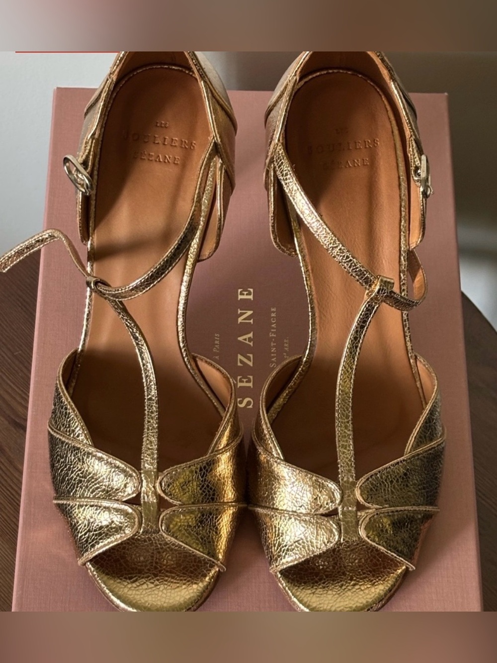 Sezane Gold Metallic Strappy Heels